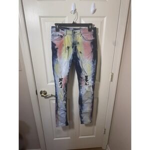 Red Fox Jeans Womens Size 9 Tie Dye Distressed Skinny Stretch Jeans Multicolor